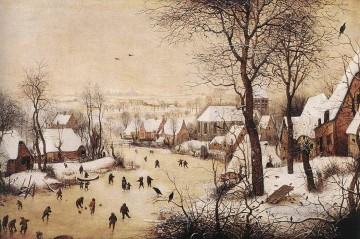  paja Lienzo - Paisaje invernal con patinadores y trampa para pájaros El campesino renacentista flamenco Pieter Bruegel el Viejo
